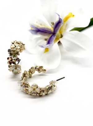 pearl and flower hoop earrings