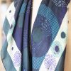silk scarf in blue and green with tassels