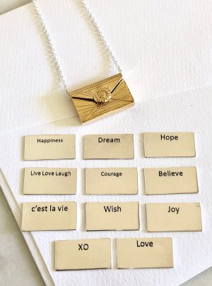 Envelope love letter locket in rose gold, yellow gold and silver when opened reveals a secret letter