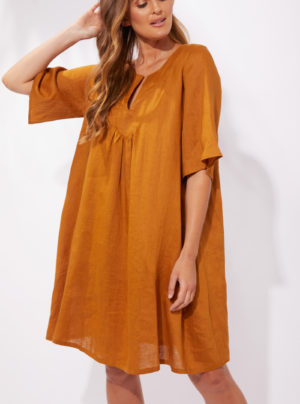 linen dress in caramel colour