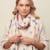 Cream scarf with colourful hearts
