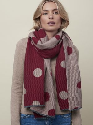 model wearing a ruby spot scarf