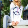 Long sleeve white tee with a peace symbol and lightning bolt