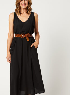 Black sleeveless maxi dress