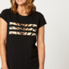 black t-shirt with tiger print across the front
