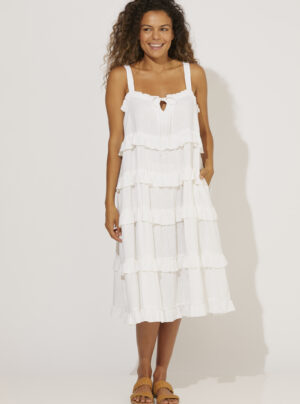 Midi frill dress in white