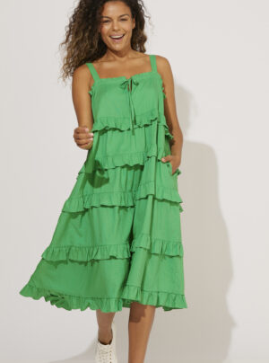 Green frill midi dress