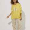 Yellow cotton knit top with foil rainbow motif