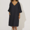Navy linen dress with frill sleeves