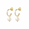 Half hoop earring in gold with pearl drop charms