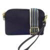 Navy purse bag with striped fabric strap