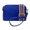 cobalt blue purse with a fabric strap