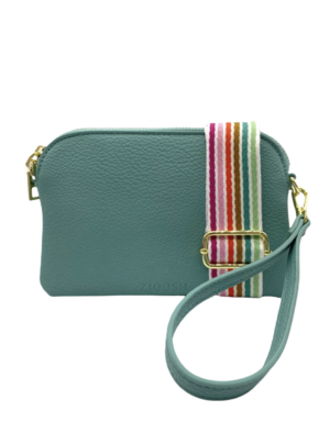 Purse in spearmint with fabric strap and wristlet