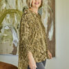 Loos fitting top with ruched sleeves in snakeskin pattern