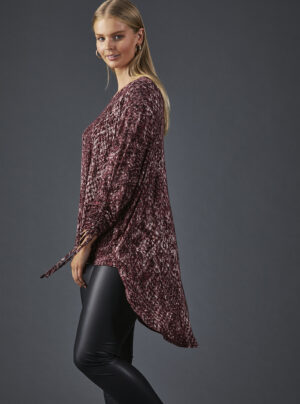 snake skin patterned top with ruched sleeves