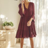 Knee length tiered dress in wine colour