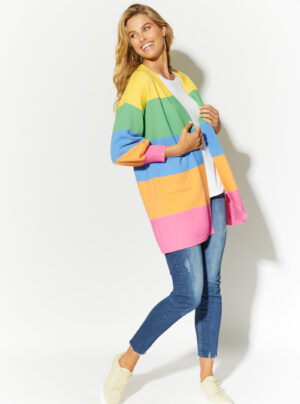 Brightly coloured cardigan with stripes