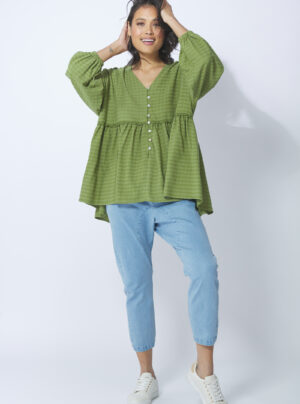 Green blouse in soft gingham