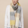 multi coloured check scarf in lemon and grey