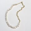 Pearl and long gold link necklace