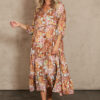 tiered dress with floral print in clay