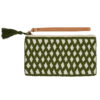 Small clutch bag with small beads in moss green and white diamond pattern