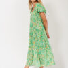 green print dress with frill leaves