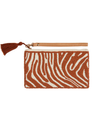 Clutch bag with embelished with small beads in a zebra pattern