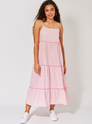 pink and white gingham maxi dress