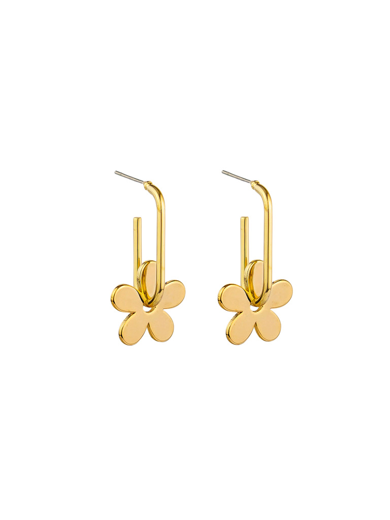 gold drop earrings with removable flower charm