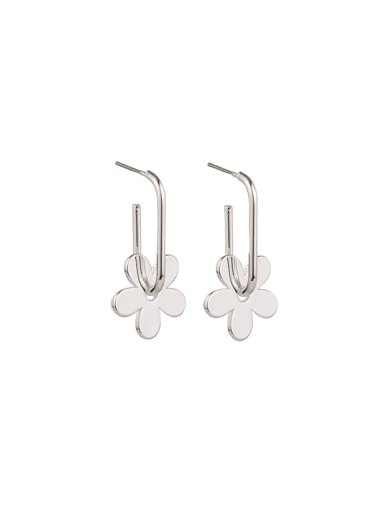 polished silver drop earrings with flower charm