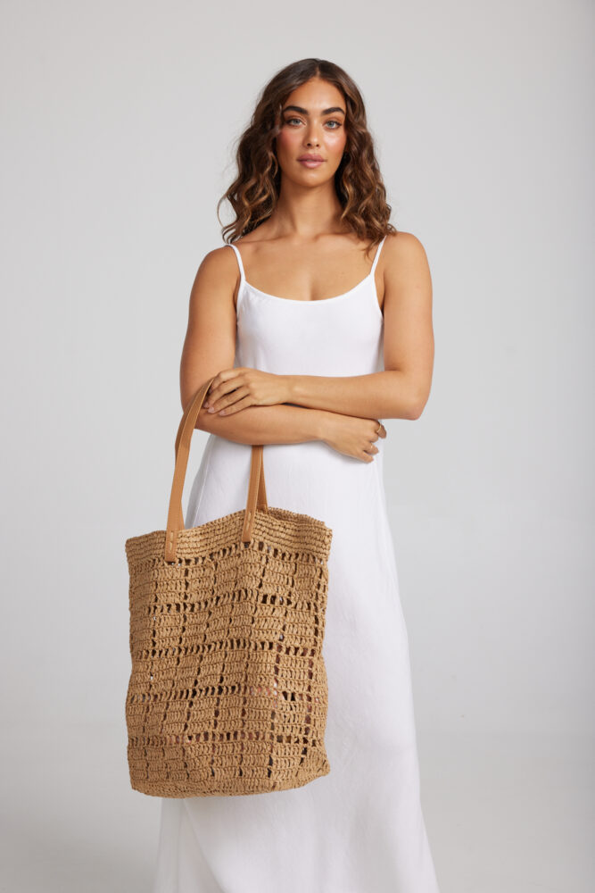 Large woven tote bag made from paper