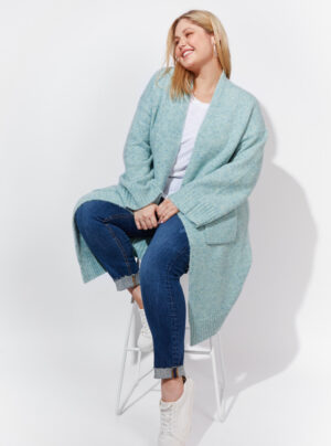 Long line cardigan in green marle