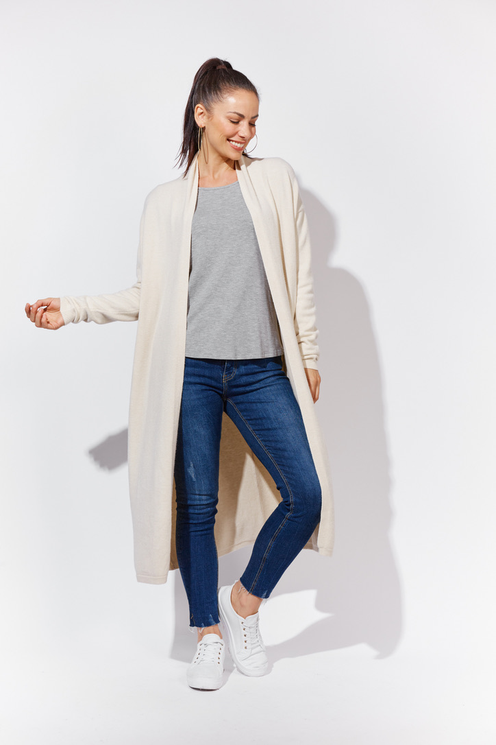 Long line cardigan in nude colour