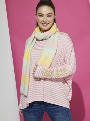 girl wearing a scarf in pastel colours