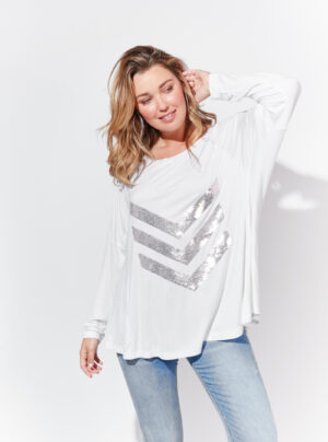 white long sleeve tshirt with chevron sequin pattern