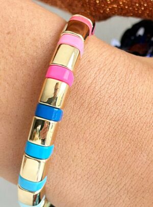 stretchy bracelet with enamel and gold beads