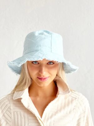 Blue cotton canvas hat with frayed edge